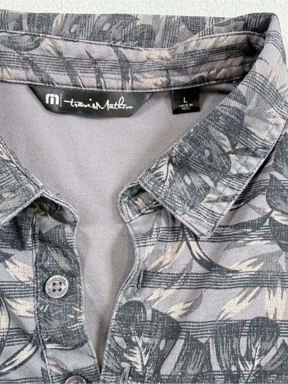 TravisMathew Tropical Palm Leaf Print Polo Gray Size L - Picture 2 of 8